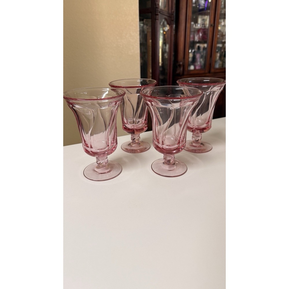 Fostoria Jamestown Pink Iced Tea Goblets Set of 4 Selenium Glow UV Glass